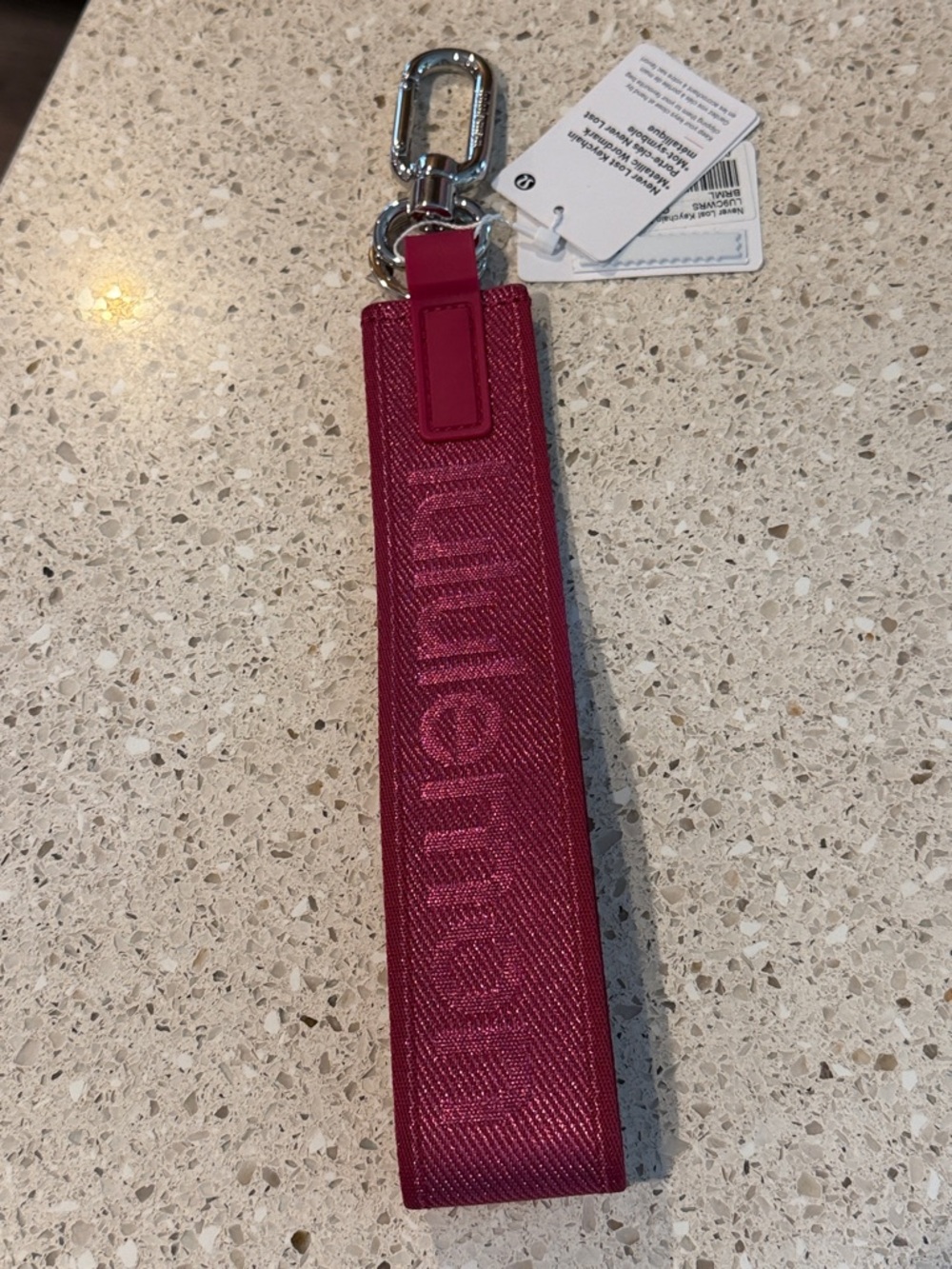 lululemon athletica Magenta Leather Wristlet Key & Card Holder with Silver Clip